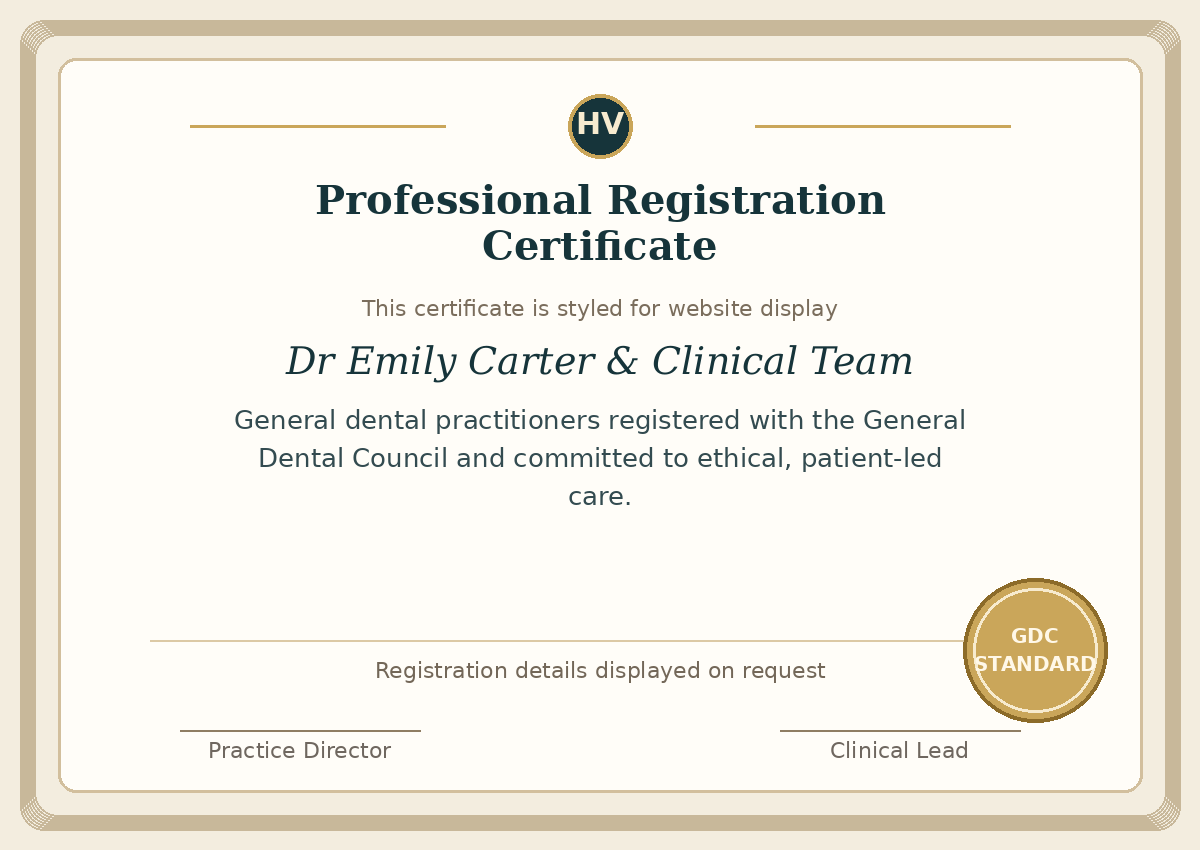 Dental professional registration certificate image